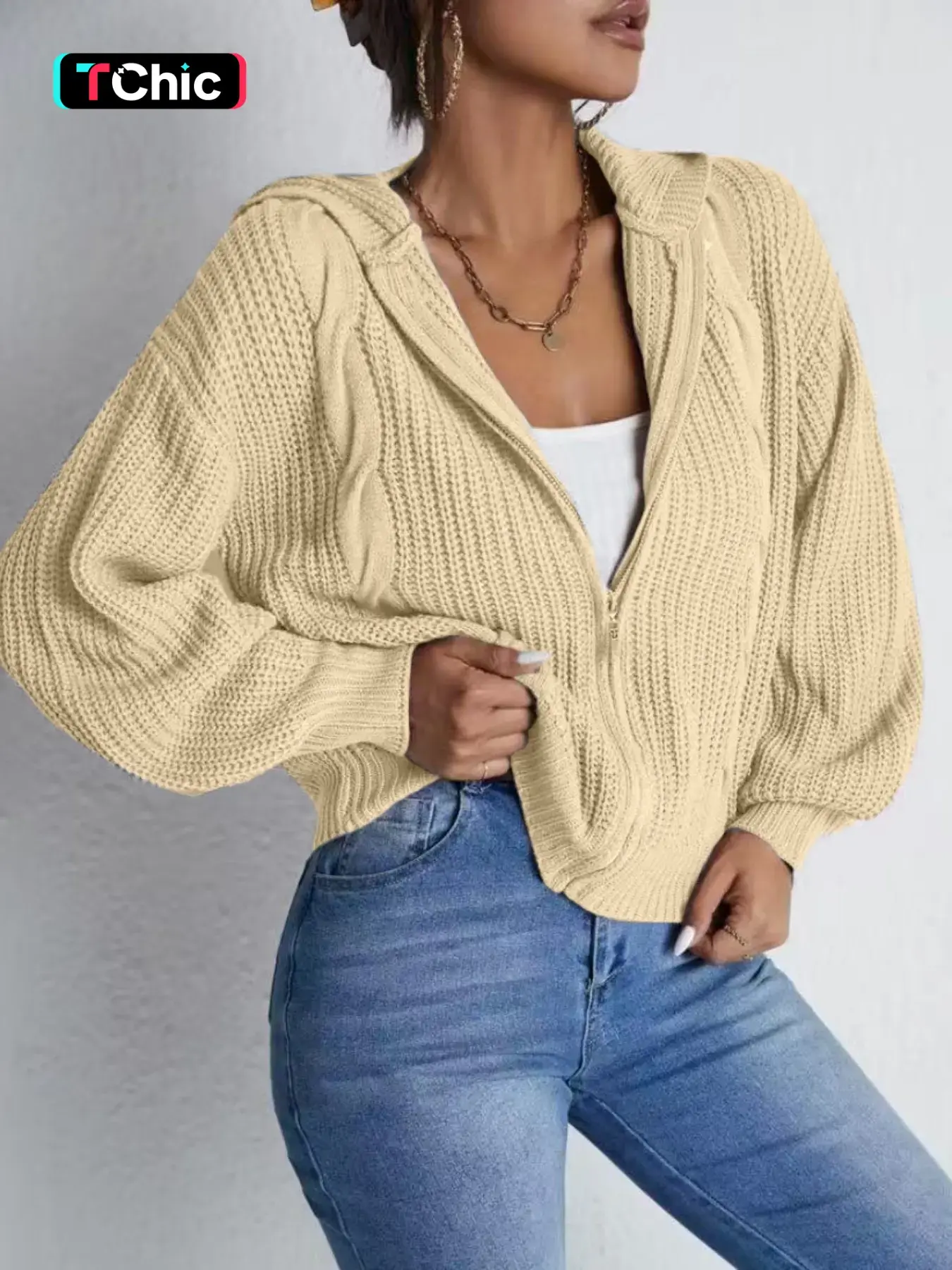 Women's Knit Cardigan Coat, Fall Winter New Arrival, Unique Design, Loose Fit, Zipper Hooded Long Sleeve, Soft Comfortable, Fashionable Casual Outerwear, Knitwear