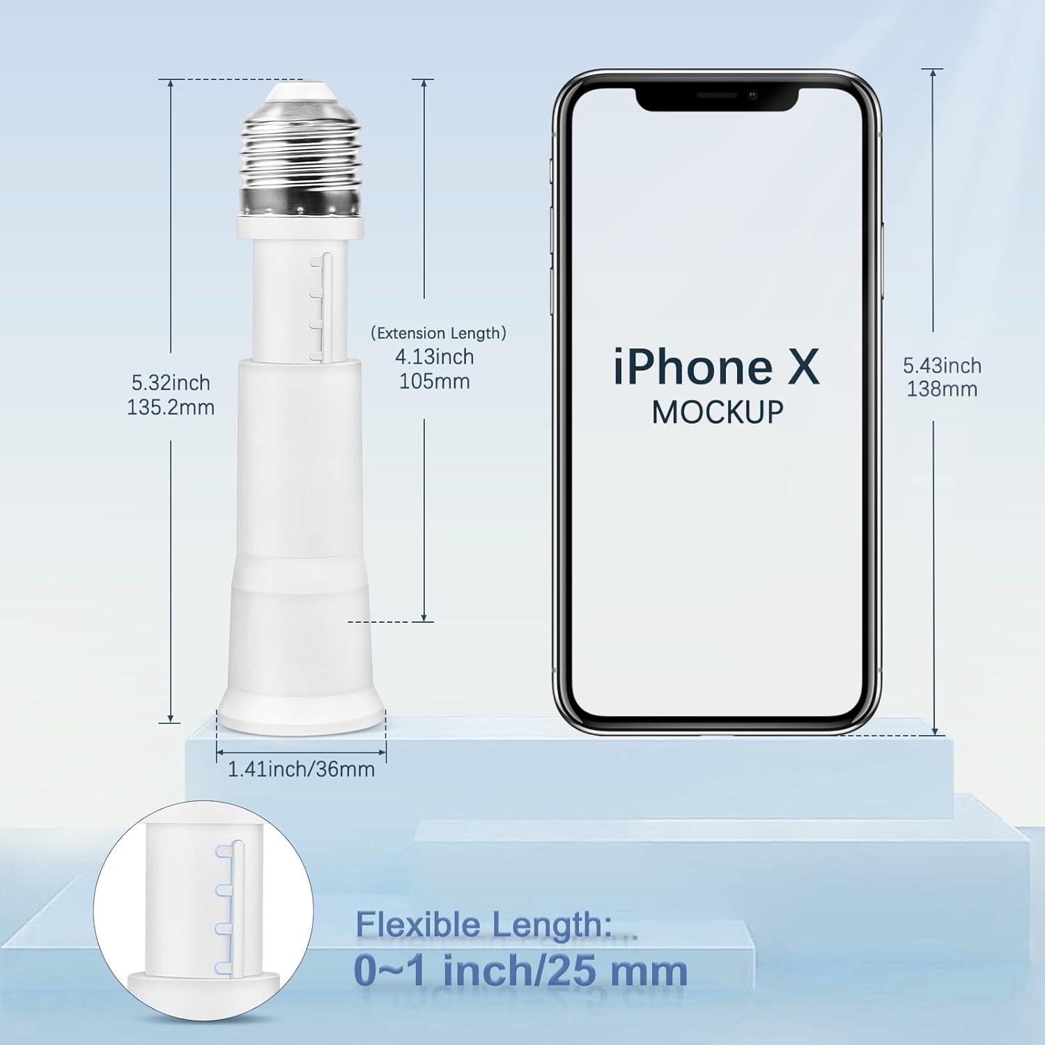 E26 3.15-4.13Inch/8-10.5CM Extension Flexible Socket Extender Adapter, E26 to E26 Edison Screw Converter, Light Socket Extender, Lamp Bulb Socket Extension, 2-Pack