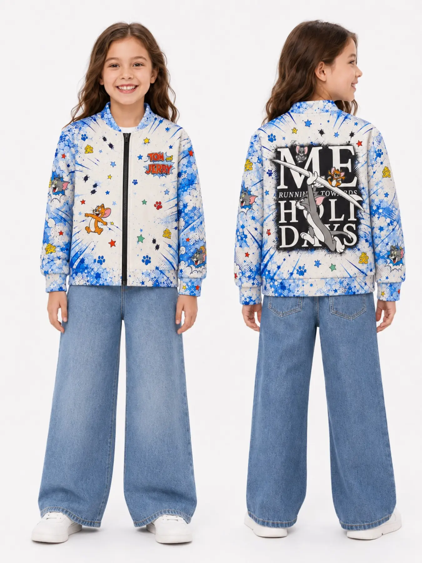 Warner Bros Tom and Jerry Kids Jacket, Cute Cartoon Print Zipper Top, Fall & Spring Casual Clothing, Ages 6-14, Officially Licensed