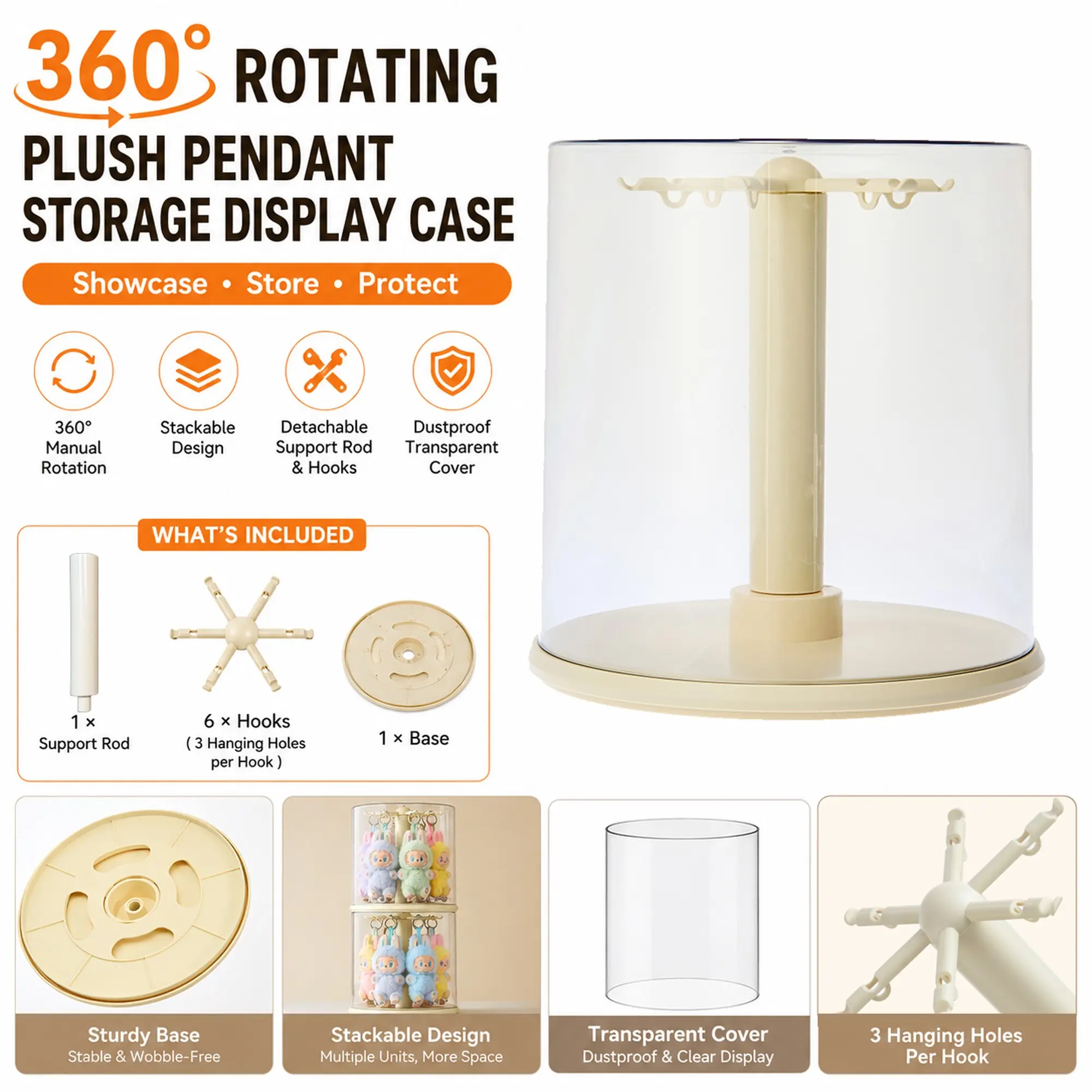 Plush Hanging Display Storage Box, Display Container, Dustproof Organizer Boxes, Home Storage, Partially Rotatable Design, Transparent Dustproof Cover, Suitable for Pop Plush Toys, Labubu, Skullpanda