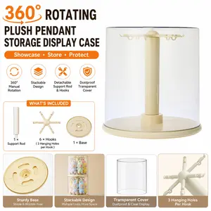 Plush Hanging Display Storage Box, Dustproof Organizer Boxes, Home Storage, Partially Rotatable Design, Transparent Dustproof Cover, Suitable for Pop Plush Toys, Labubu, Skullpanda