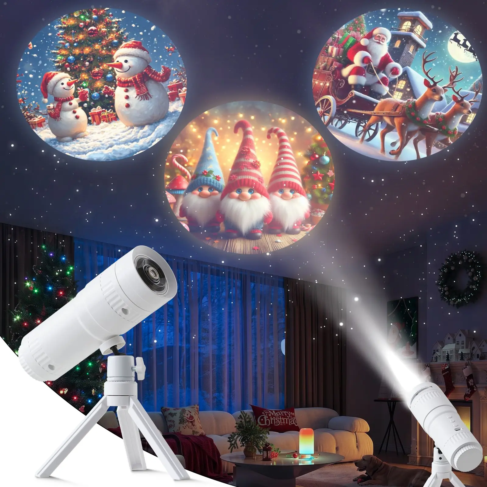 Rechargeable Halloween/HD Pattern 360° Rotating LED Night Light with Projection Ambient Light, Timer Function, and 16 HD Projection Patterns. Suitable for home bedroom wall decoration, party lighting, and holiday gifts.