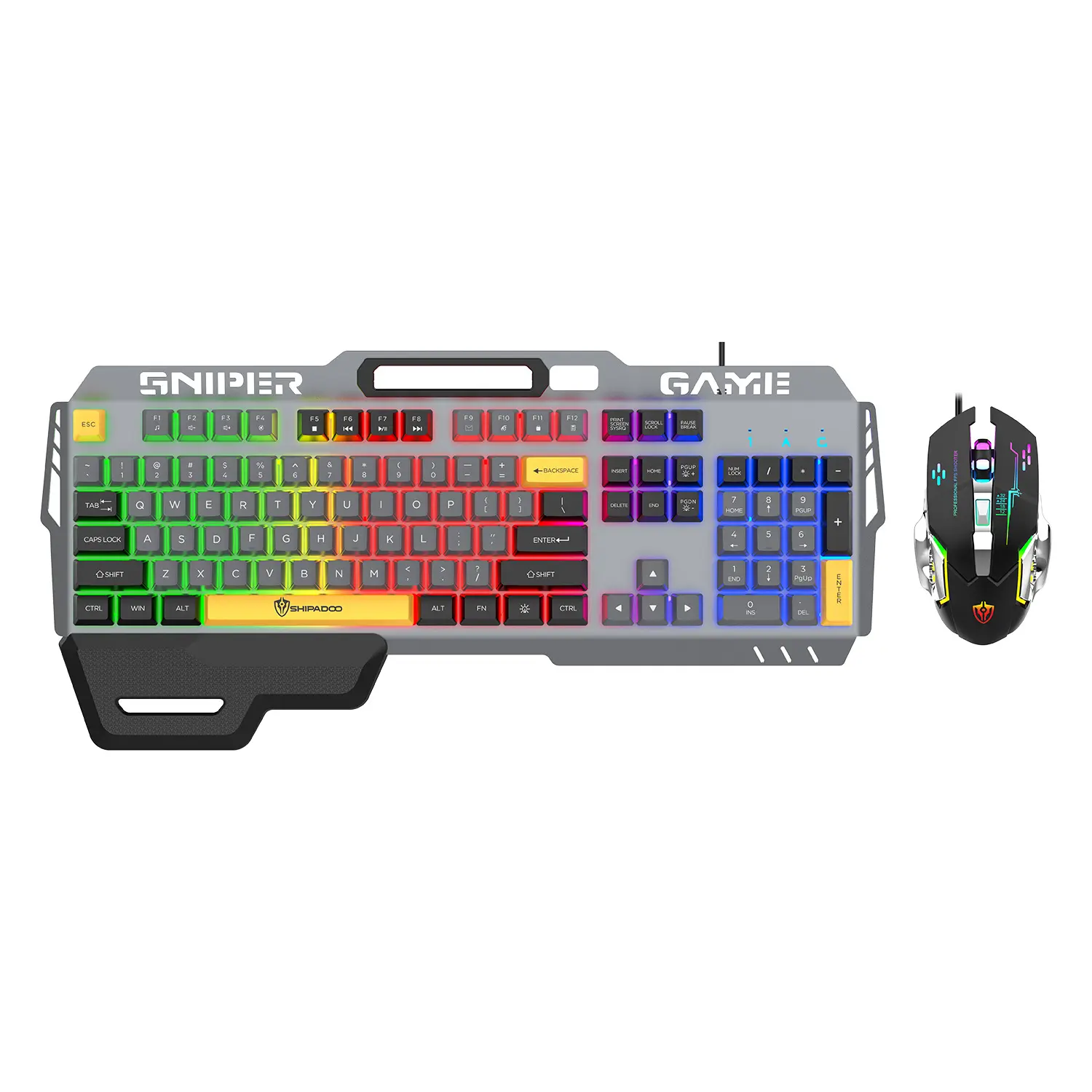 MOBIBLOOM RGB Gaming Keyboard and Mouse Combo - Metal Frame, Wrist Rest, Backlit RGB Lights, Tactile Typewriter Style, Magnetic Hand Support, USB Wired, Non-Bluetooth PC Accessory for Gamers, Multiple OS Compatible, Office Work, Laptops, Rainbow Keyboard,