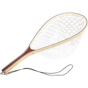Wooden Handle Fishing Net with Rubber Mesh – Fish-Safe, Tangle-Free Landing Net | Durable Wood Frame, Easy Clean | Ideal for Fly Fishing, Coarse & Catch-and-Release | Ergonomic Grip, Lightweight | Professional Angling Gear for US Waters