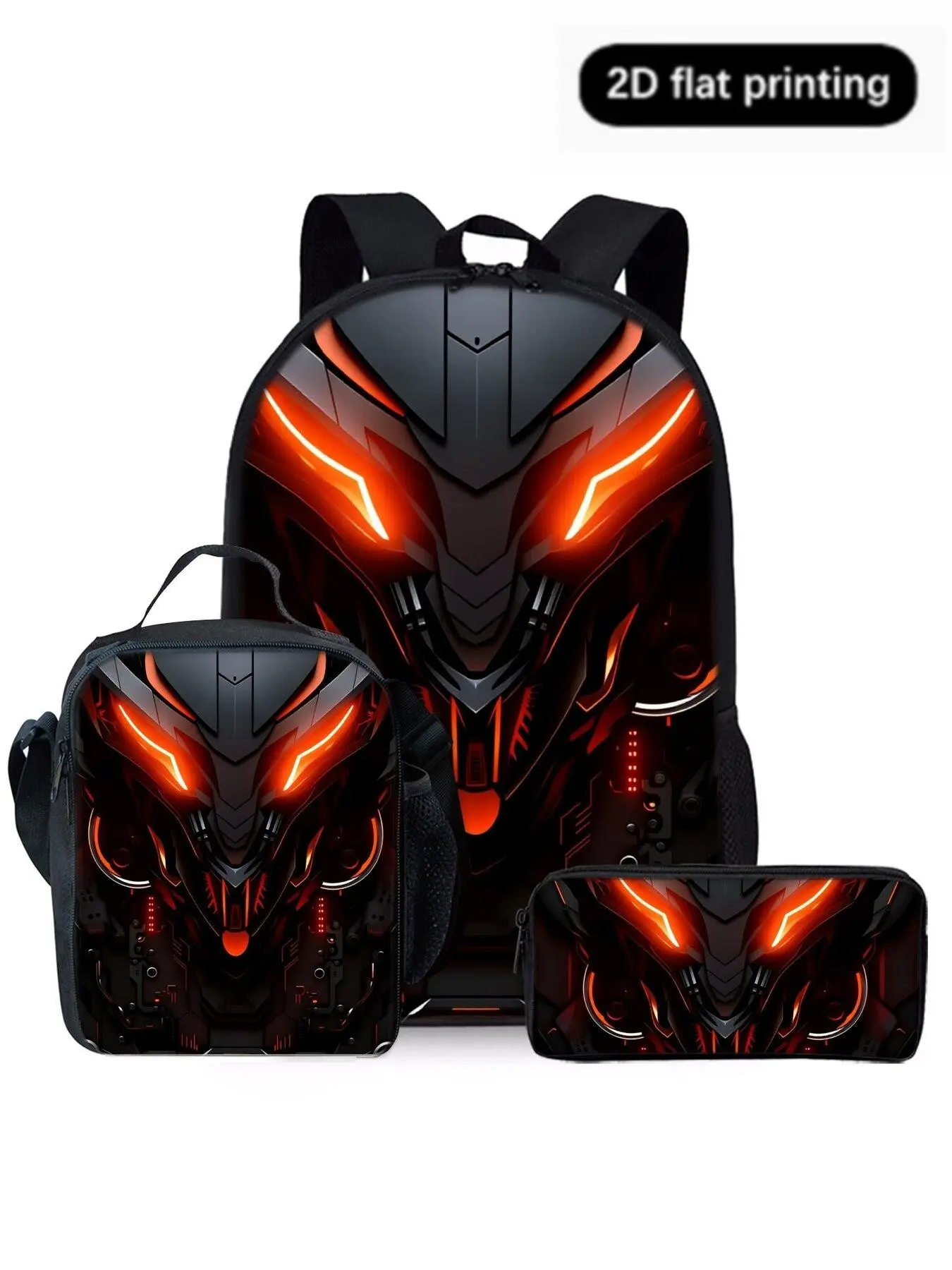 Mechanical Robot 2D Print Backpack Set, Lunch Bag, Pencil Case, Shoulder Bag, Casual Style, All Seasons, Geometric Pattern, Cartoon Design, Travel Backpack Set