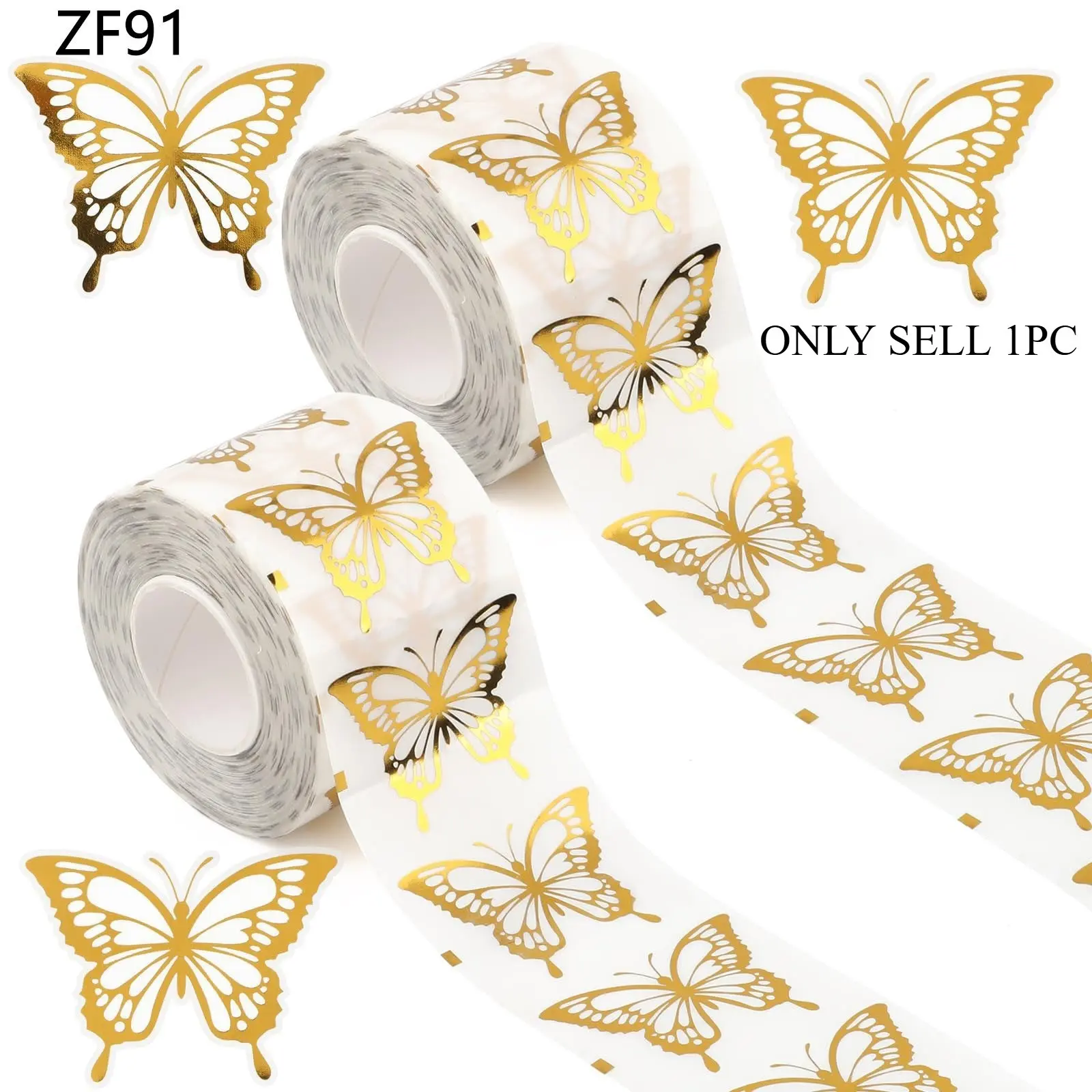 500PCS/Roll Gold Foil Butterfly Sticker Label Self Adhesive Pre Cut Stickers Waterproof Gift Packaging DIY Handbook Decorative Gift Decorative Sticker Gift Stickers Labels For Presents