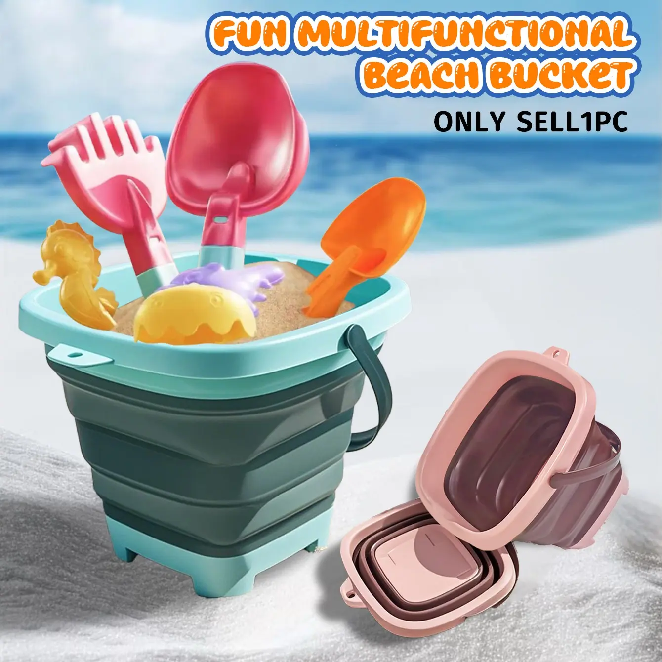 1 piece of beach folding water bucket toy - sand digging bucket for seaside fishing, sand digging bucket for vacation travel, outdoor multi-functional bucket