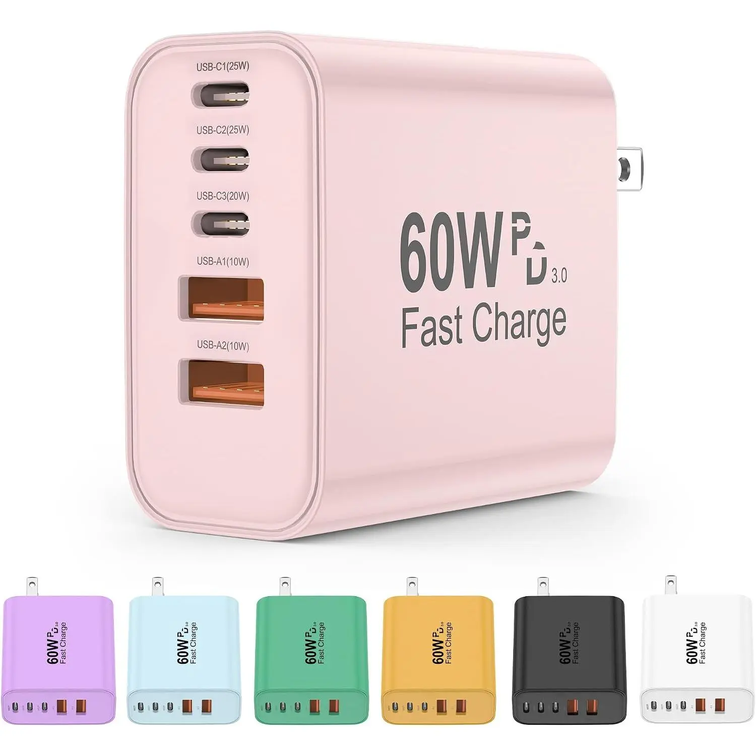 USB C Charger Block, 60W 5 in 1  Blocks, PD 3.0  Charger, QC 2A  Wall Plug Multiport Type C  Block for  17 16 15 14 13 12 Pro Max, iPad, iPod, , AirPods Pro