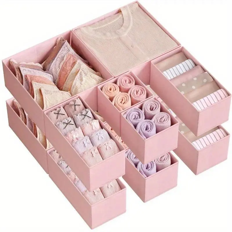 Set of 6 Drawer Storage Boxes, Foldable Fabric Closet Organizer Bins for Socks, Underwear, Bras, Belts, Scarves, Wardrobe and Dresser Divider