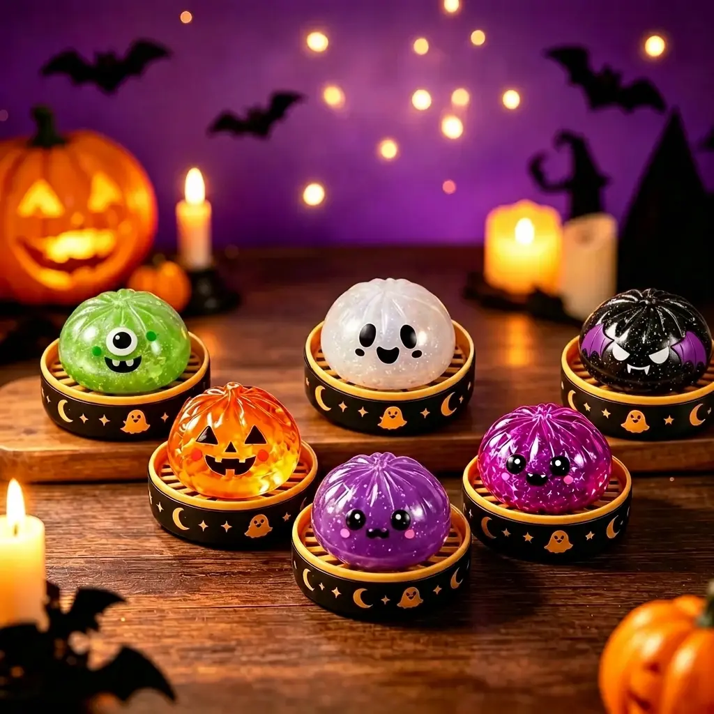 Halloween Ghost Dumpling Glitter Squeeze Toy Set, Spooky Stress Relief Squishy Fidget Toys, Portable Hand Decompression Toy, Halloween Party Favors Trick Treat Bag Fillers Holiday Gifts
