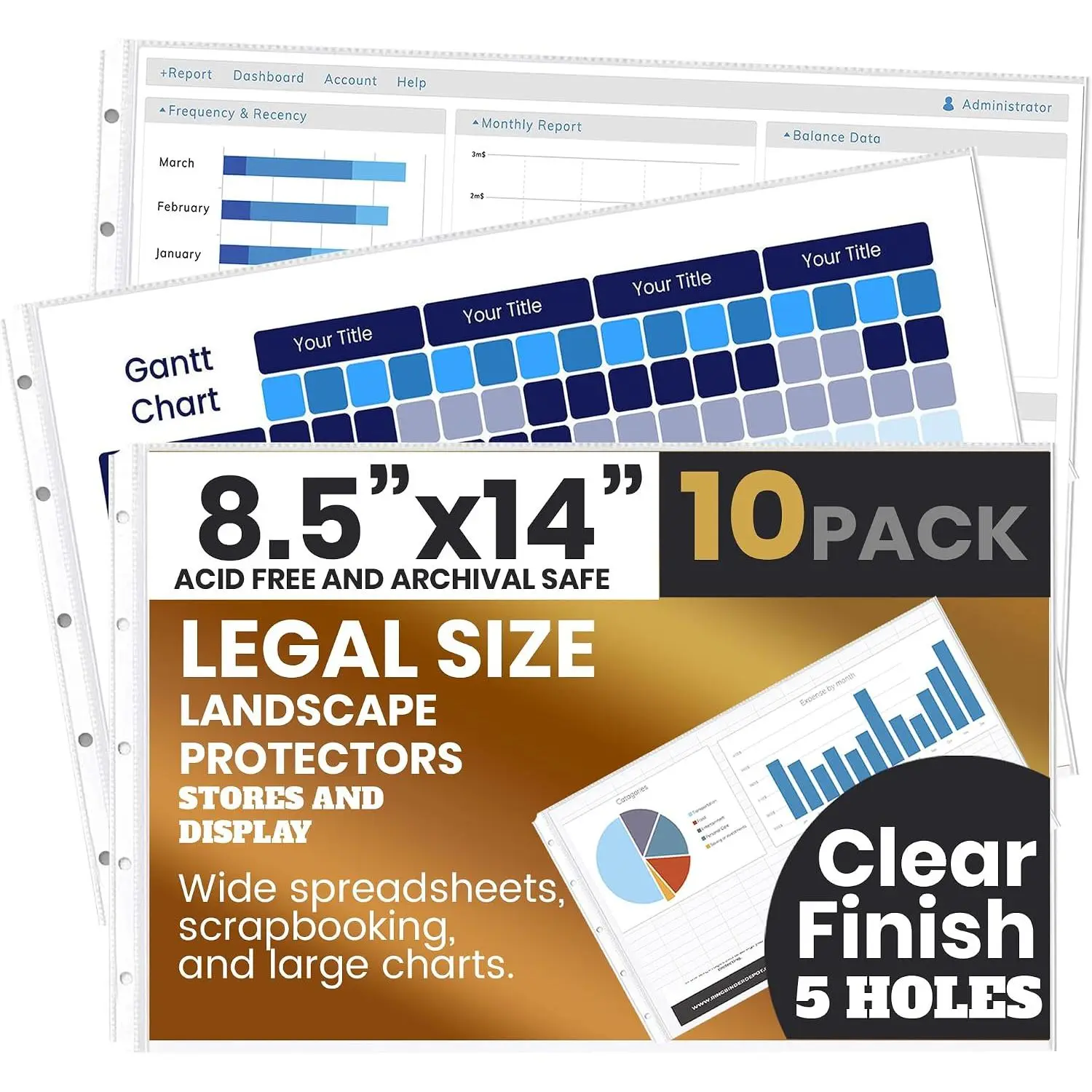 10 Pack of 8.5” x 14” Heavyweight Landscape Sheet Protectors, Legal Paper Sleeves, Clear Archival Quality, Horizontal Legal Size Clear Sheet Protectors for Binders Documents