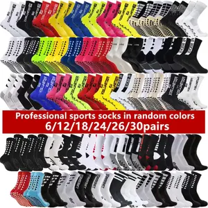 6/12/18/24/26/30 Pairs Men's Sports Crew Socks Soft Elastic Anti Slip Breathable, Mid Calf Form Fitting Grip for Football Running Casual Daily Wear, Moisture Wicking Reinforced Heel Toe, Stretchy Cushioned Non Binding Random Dot Pattern., Grip Socks, Chaf