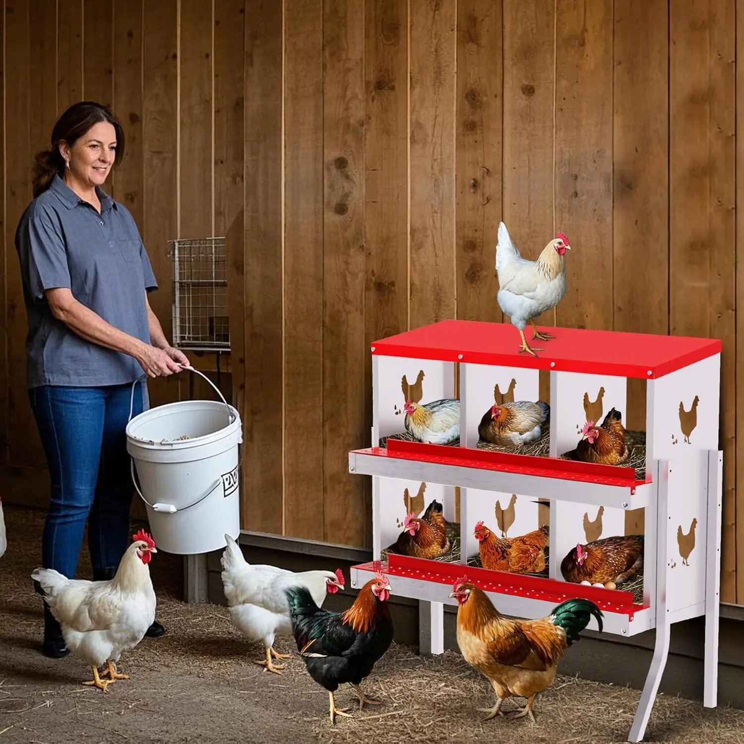 Garvee Metal Chicken Nesting Boxes, Nesting Boxes with Metal Legs, Chicken Laying Box with Roll Out Egg Collection with Vented Holes