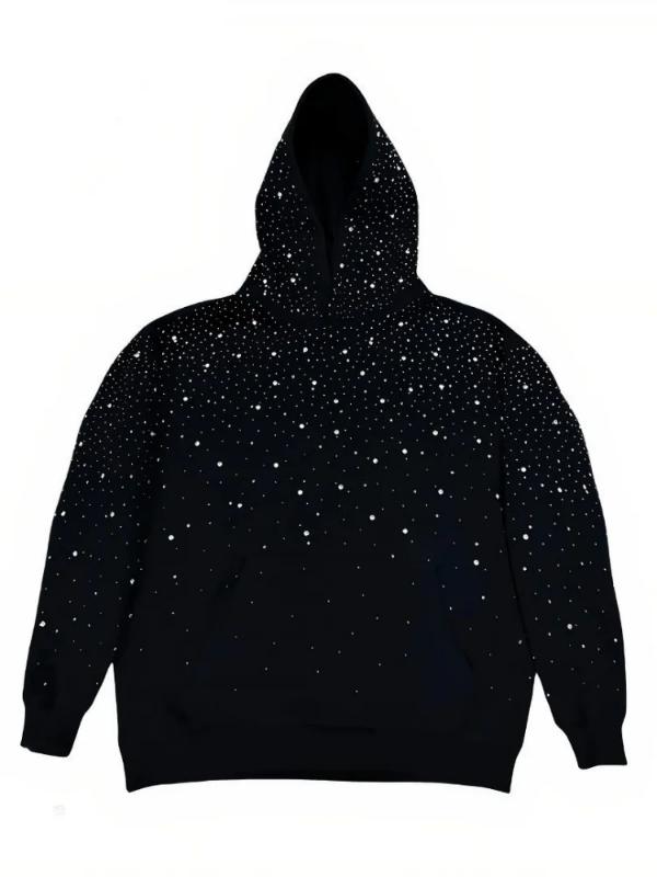 Kyn Apparel Rhinestone Studded Hoodie Women & Men Sparkle Starry Print Pullover Fall   Punk Aesthetic
