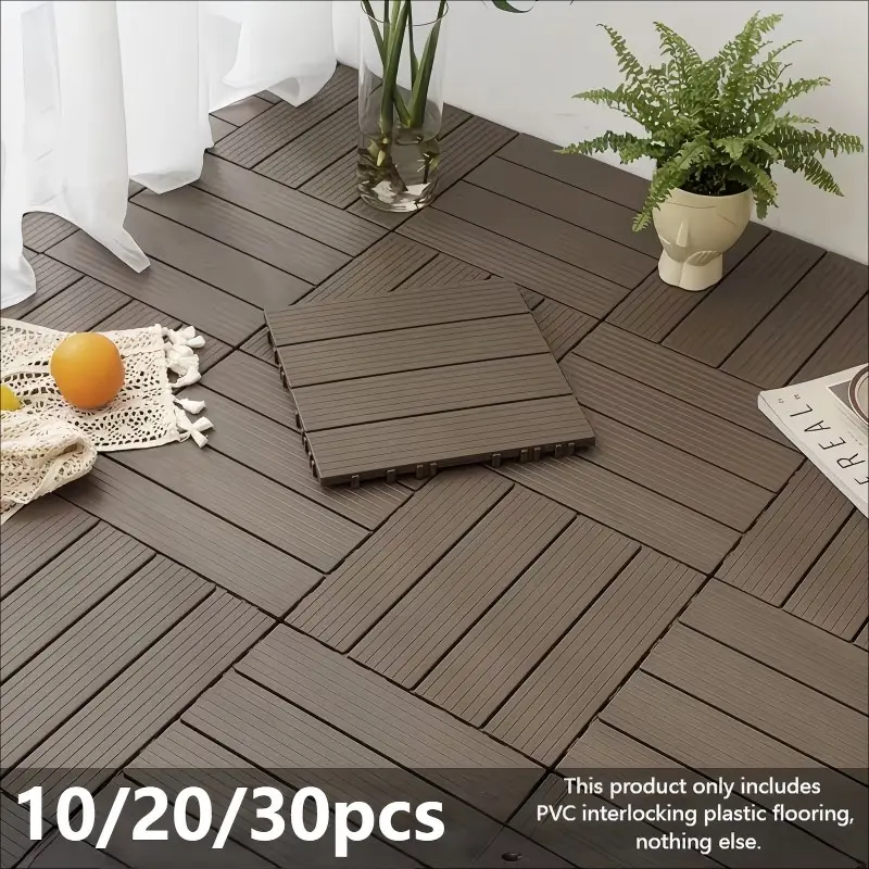 Easy to Install, Weather Resistant & Low Maintenance Wood Grain Interlocking Deck Tiles, 11.6 x 11.6 Inches Outdoor Non-Slip Patio Flooring Tiles, Perfect for Garden, Backyard & Patio