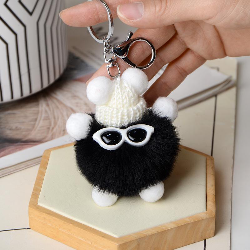 Cute faux rex rabbit fur plush little coal ball bag pendant, coal ball doll ornament, cartoon toy car keychain