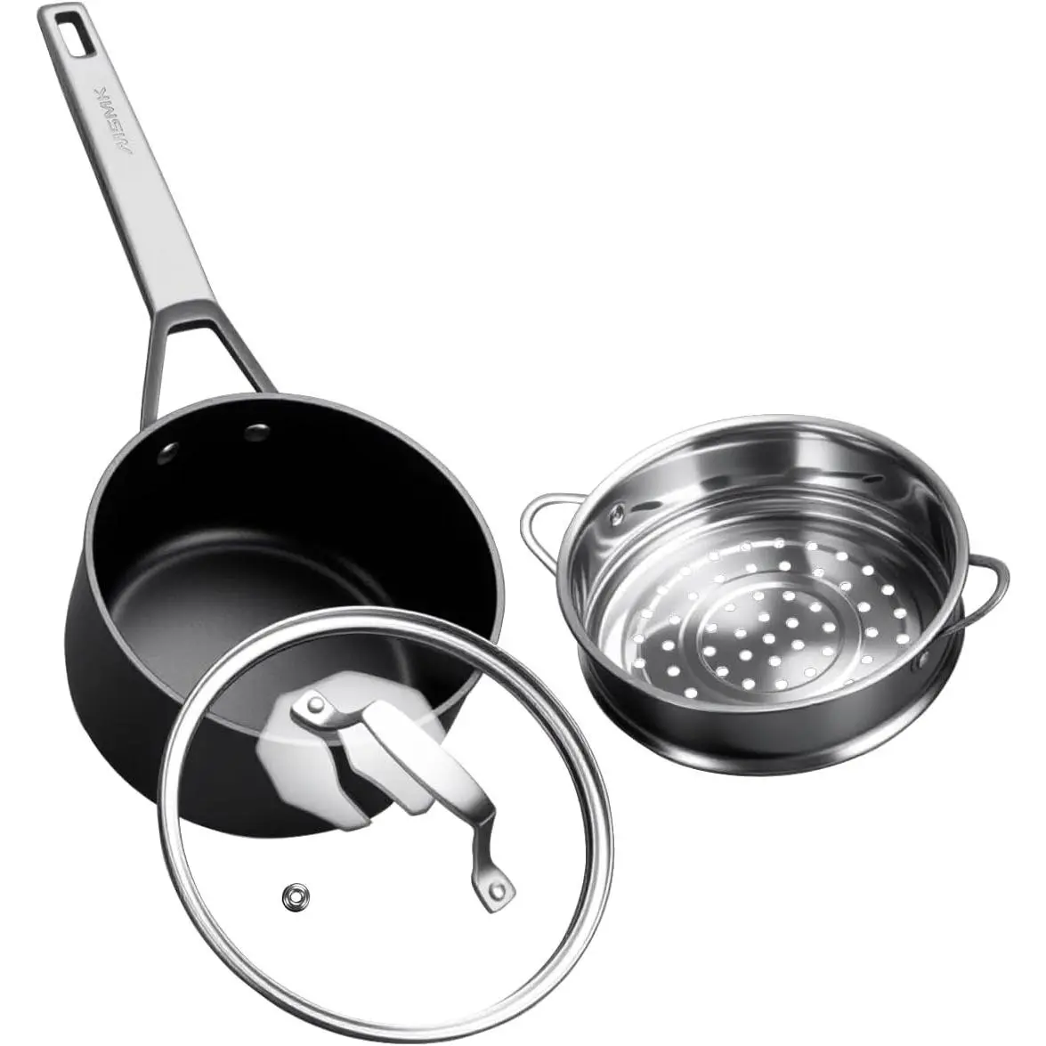 MsMk 2.5 QT Nonstick Saucepan with Lid & Steamer, Induction Compatible Cooking Pot