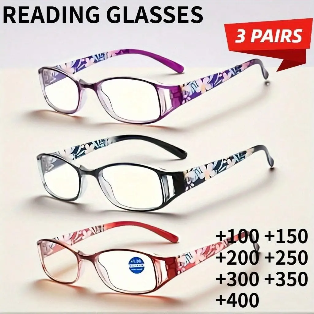 3 Pcs Unisex Reading Glasses Set, Lightweight Folding Lens, Classic Sports Style, Ideal for Reading, Office, Daily Use, Includes Packaging Box