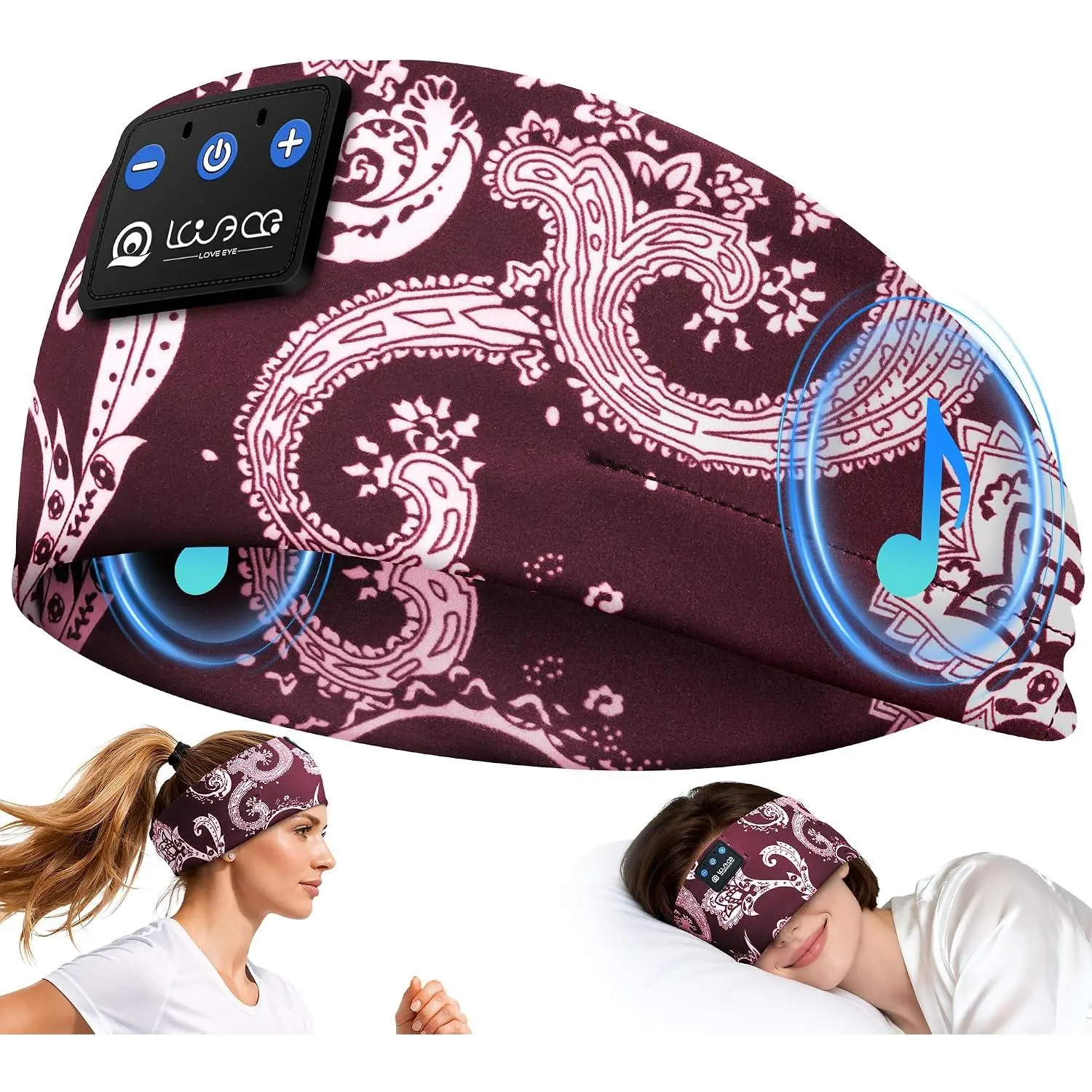 Sleep Headphones Headband Bluetooth 5.4, Sports Headband Earphones Wireless Sleeping Eye Mask with HD Stereo Speaker for Workout Jogging Yoga Insomnia Travel Meditation Gifts (Plum Red)Gift.