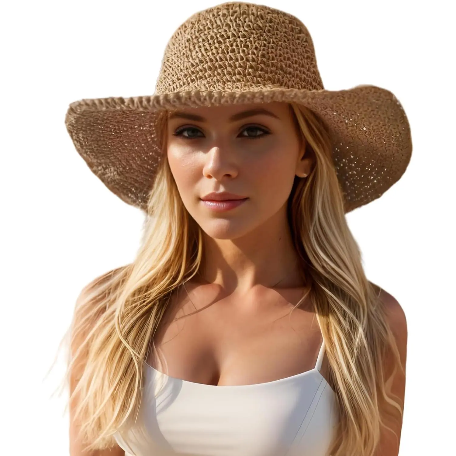 Wide Brim Floppy Beach Straw Hats for Women |   Foldable Packable Summer Sun Hat |   Travel Straw Fedora Hat