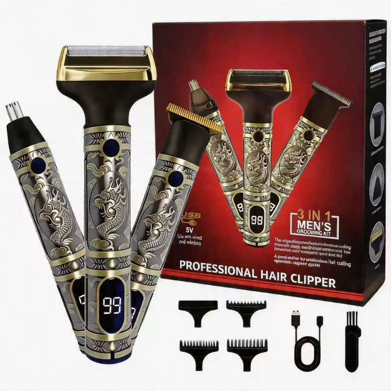 Professional Men's Electric Shaver with LED Display, USB Charging, Trimmer Set, Hair & Beard Trimming, Body Manscaping Trimmer, New Condition