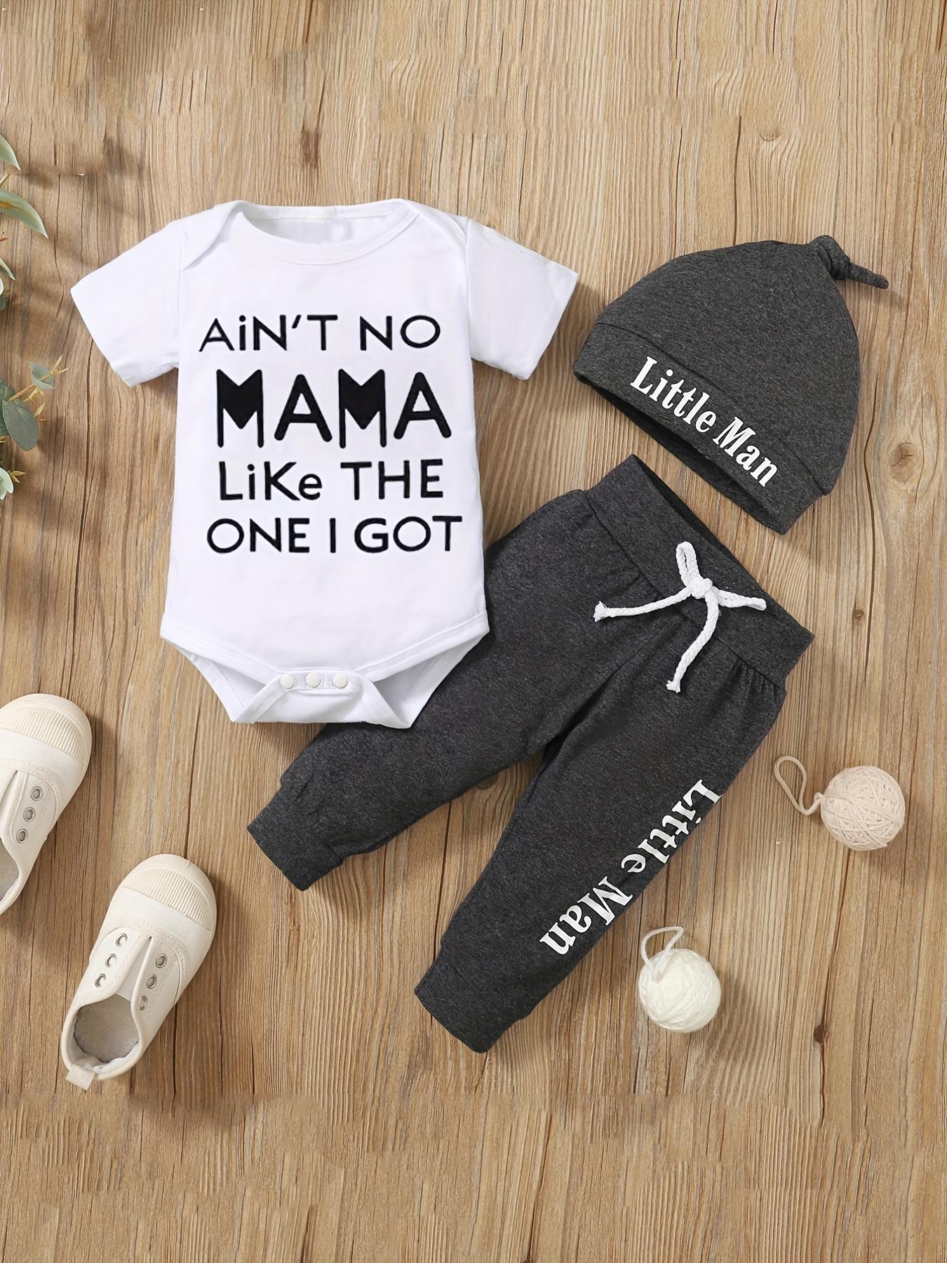Baby Boys Short Sleeve Letter Print Romper and Long Pants Set with Hat, Outfits, Newborn Gift Set, Stylish Infant Clothes for Summer, Comfortable Baby Clothing