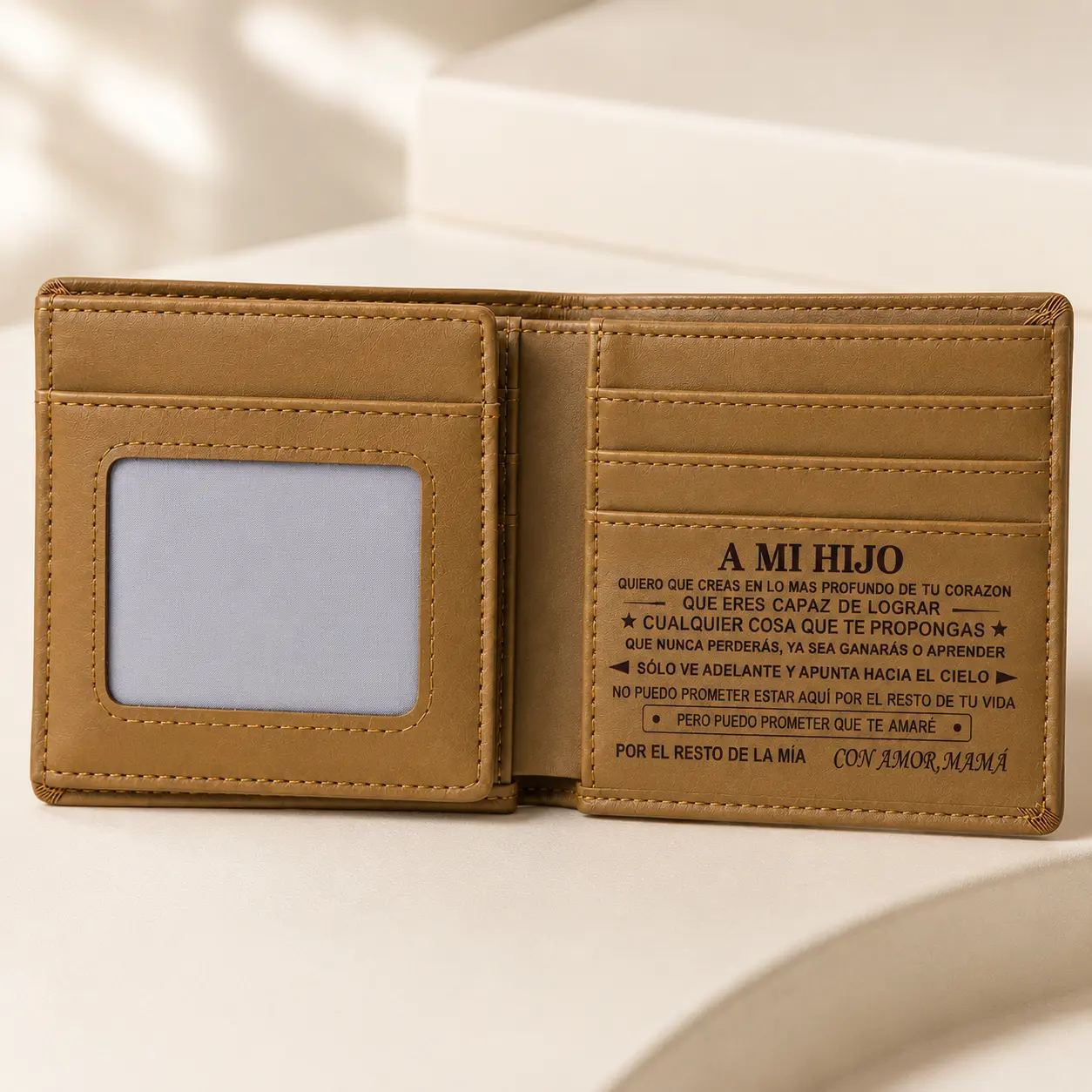 Inspirational PU Leather Wallet for Son – Engraved Love Message Bifold Wallet Gift from Parents – Slim Durable Card Wallet with ID Window – Birthday, Graduation, Christmas Gift