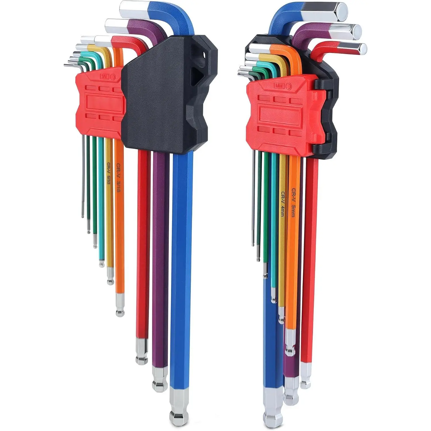 18-Piece Long Arm Allen Wrench Set, Metric & SAE Ball End Hex Wrenches, Chrome Vanadium Steel, 1/16"-3/8" Inches/1.5mm-10mm, Tools for Mechanics, Ideal for Equipment Fix, Bicycles, Mechanic, Inches/Mm