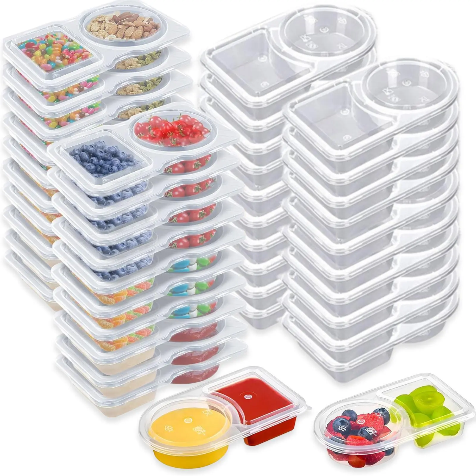 40-Pack Reusable 2-Compartment Snack Containers with Lids & Mini Sauce Boxes, Kitchen Utensils Meal Prep Lunch Boxes for Kids Travel, Home Use