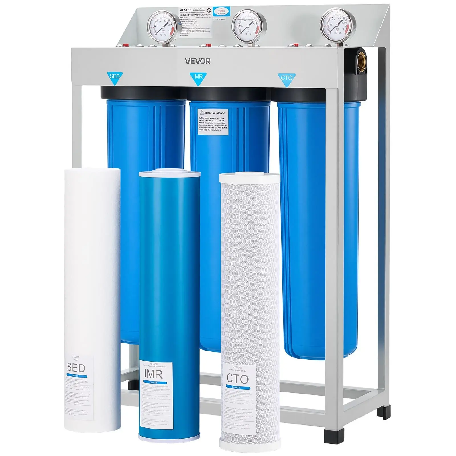 【DealsForYouDays】VEVOR Whole House Water Filtration System, 3-Stage 4.5in x 20in Home Water Purifier for Home Users - Sediment, IMR, CTO Filters, Easy Install, Reduces Iron, Manganese, Chlorine, Bad Taste, Odor, Rust