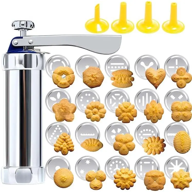 Professional Aluminum Cookie Press Set with 20 Discs & 4 Nozzles - Heavy Duty Cookie Gun for Baking, Decorating - Ideal for Home & Commercial Use