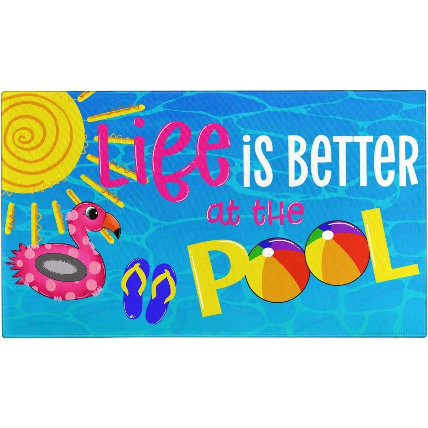 Life is Better at The Pool Indoor Outdoor Non-Slip Doormat, Summer Welcome Door Mat for Entryway Front Porch, Colorful Farmhouse Decor, 30"x17"