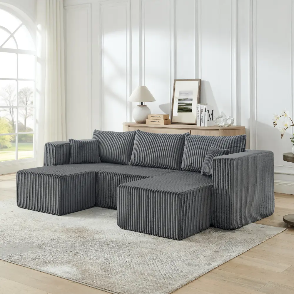 Littleox Compact modular sectional,Compressed Corduroy Sofa with Modern Minimalist Style, Ultra-Comfy Compression Modular Sofa with Space-Saving Efficient Design-Gray