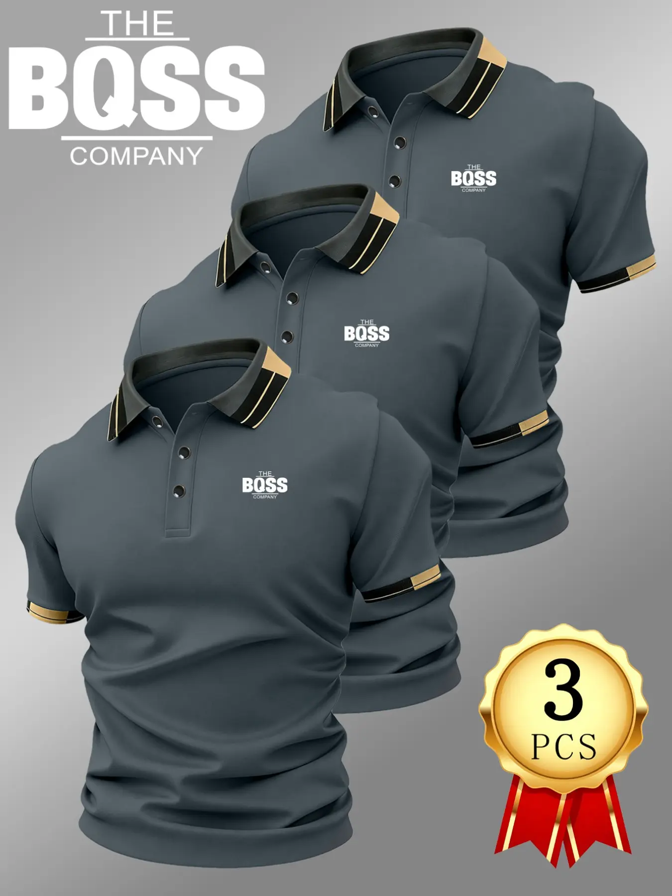 Men's Luxury Golf Polo Shirt Set, 5267 New the Bqss Logo Print, Collared Elastic Casual Breathable Four-Season Comfortable High-End Polo