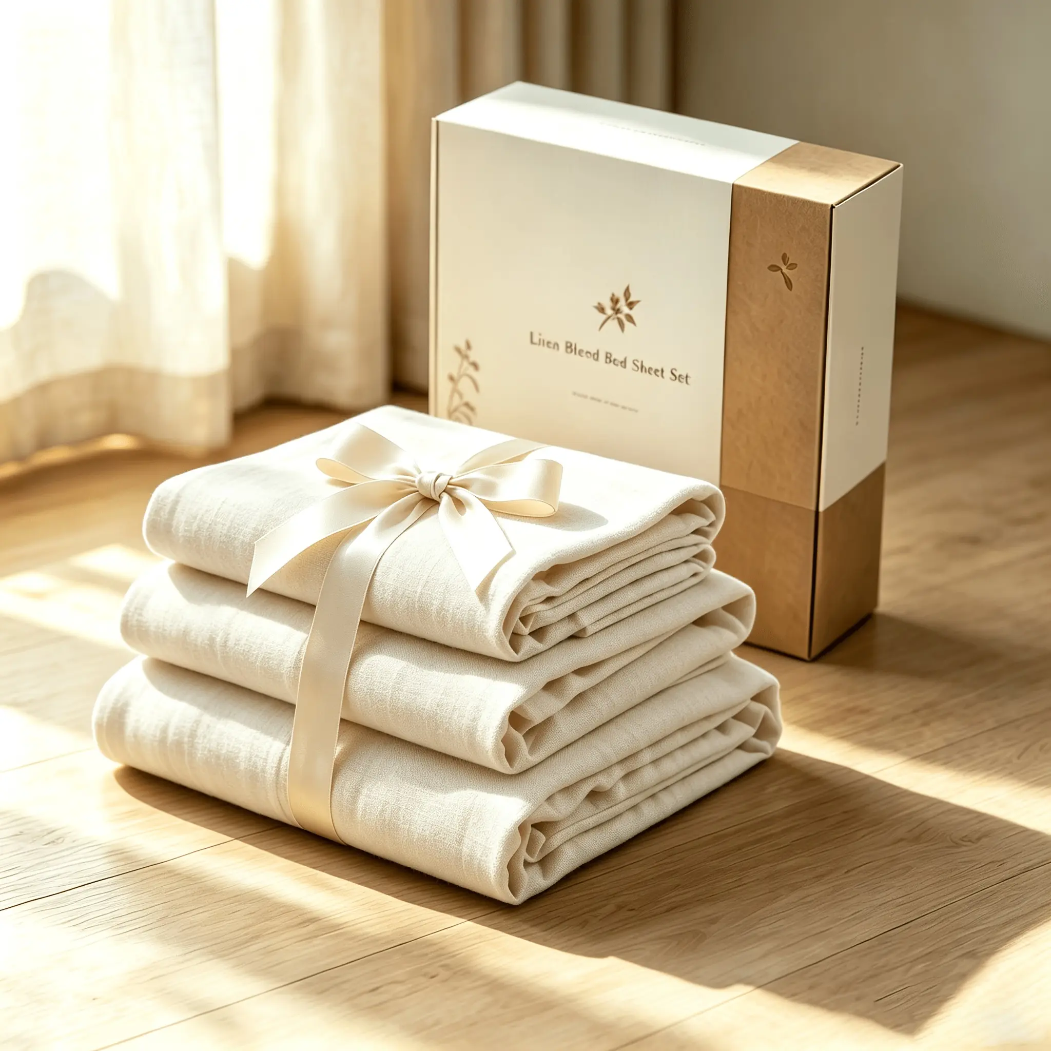 MUXHOMO 3/4pc Breathable Linen Blend Bedding Set, Soft & Cold Bed Sheet Set, 16 Inch Deep Pocket Fitted Sheet, Durable Fade Resistant Easy Care Sheets with 1/2 Pillowcases, Machine Washable All-Season Bedding Set for Bedroom，Queen And King Size Bedding