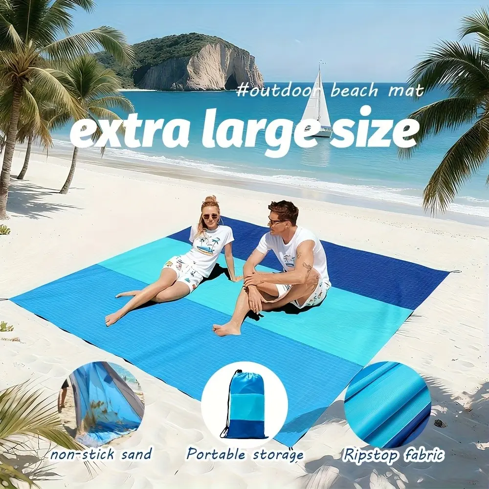 Foldable Beach Blanket Set, Large Polyester Sandproof Mat, Lightweight Portable Outdoor Blanket, Picnic Towel for Outdoor Camping, Travel, Hiking, Vacation