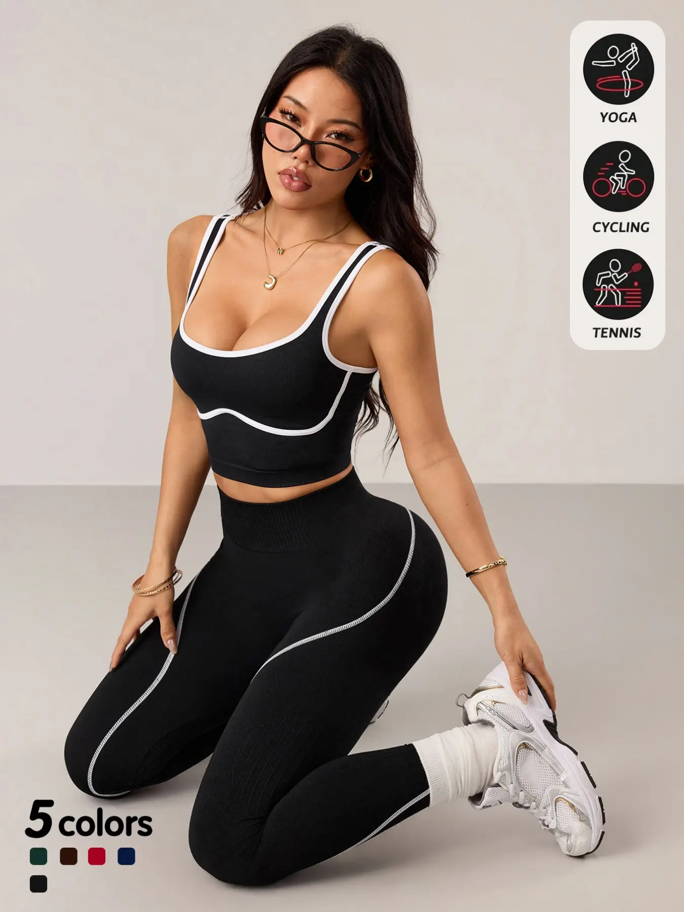 Women's 2-Piece Sportswear Set, Activewear Workout Set, Sports Vest and Tight Pants, Fitness and Daily Exercise, High-Waist Tummy Control, Fashion Gym Clothes