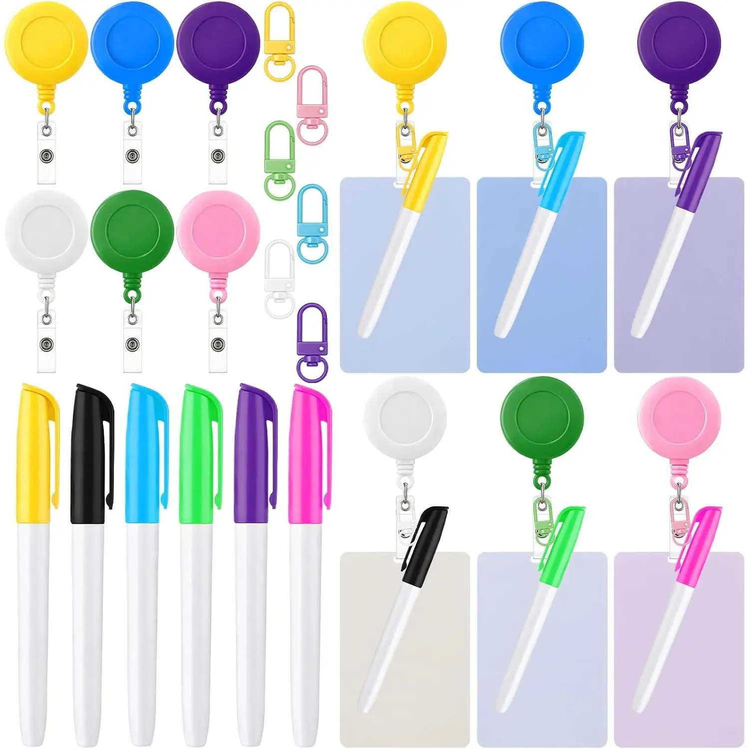 6 Sets Synthetic Multicolor Nurse Erasable Notepad Badge Accessories with Retractable Pull Tab Whiteboard Marker, Portable Dry Erase Whiteboard for Healthcare Pros, Ideal Gifts
