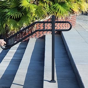31.5"-9.5" L X 35.5" H Single Post Wrought Iron Handrails for 1-3 Steps, Railing for Steps, Handrail for Entrance, Porch (Black)