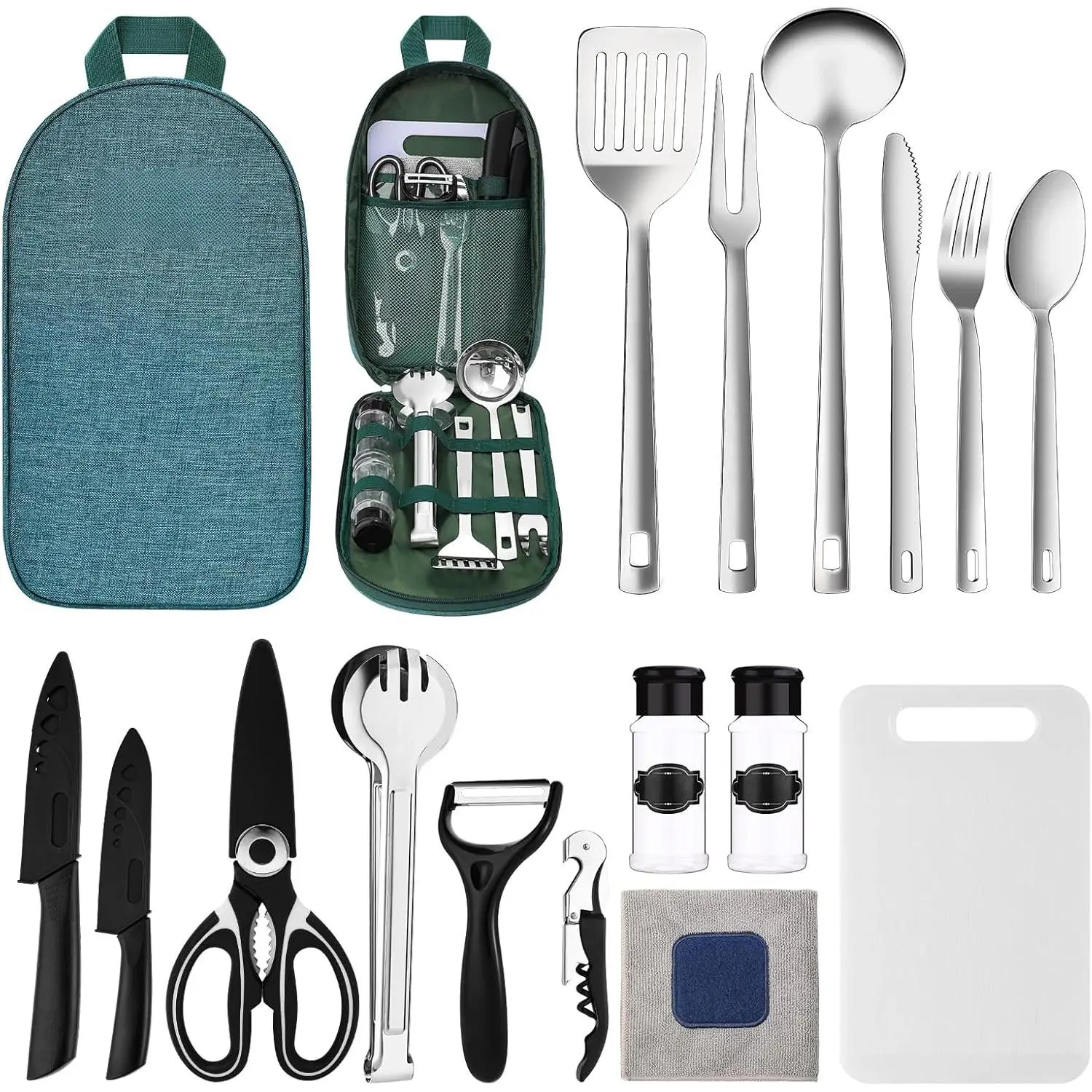 Camping Cooking Utensils Set- Camping Essentials Cookware Accessories Gear Must Haves Camper Tent Camp Kitchen Rv Gadgets Outdoor Stove Portable Picnic Gifts  Women BBQ Stuff