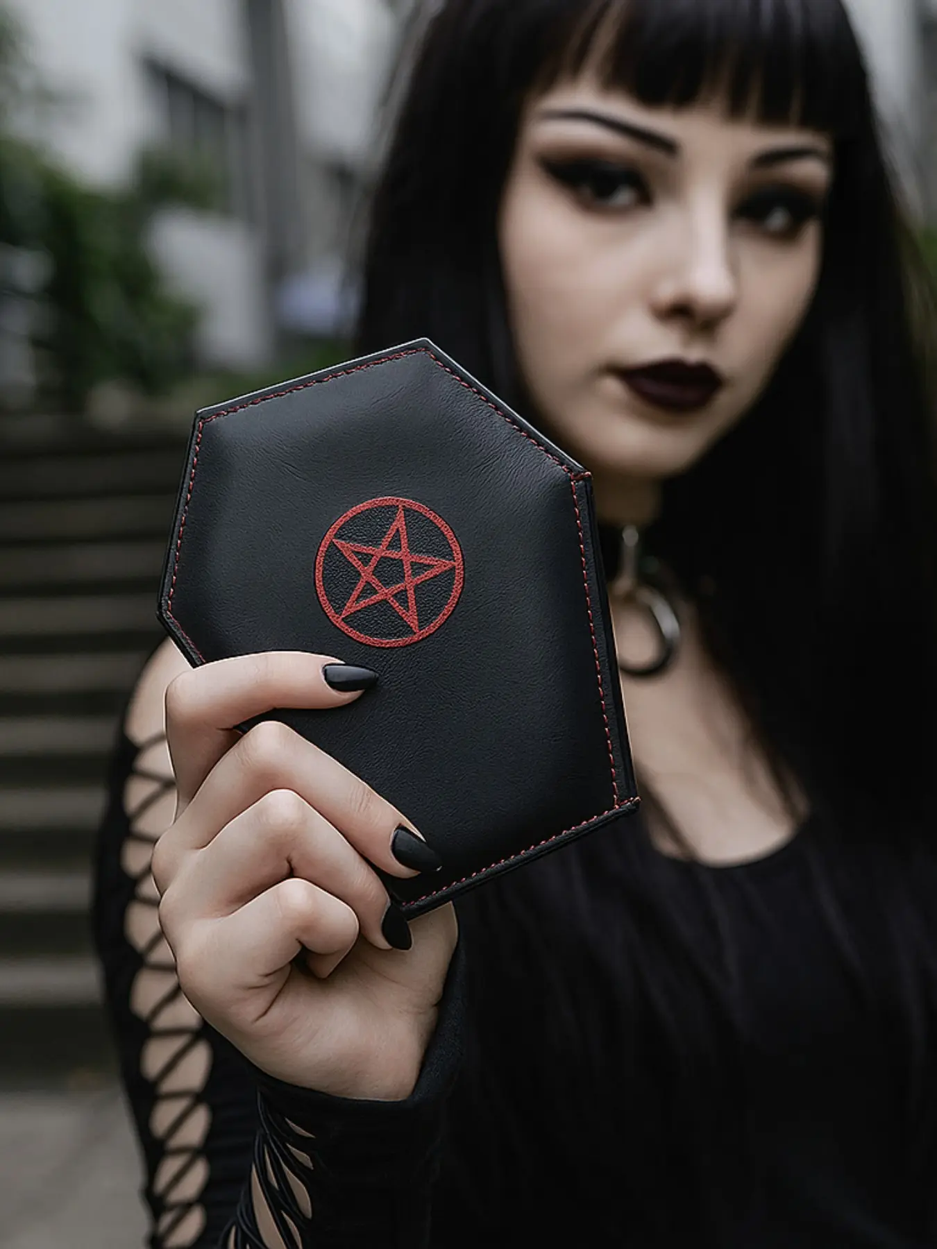 Gothic Coffin Shape Coin Purse, PU Leather Wallet with Pentacle Design, Dark Style Vampire Theme, Unique Accessory for Fans, Coin Pouch