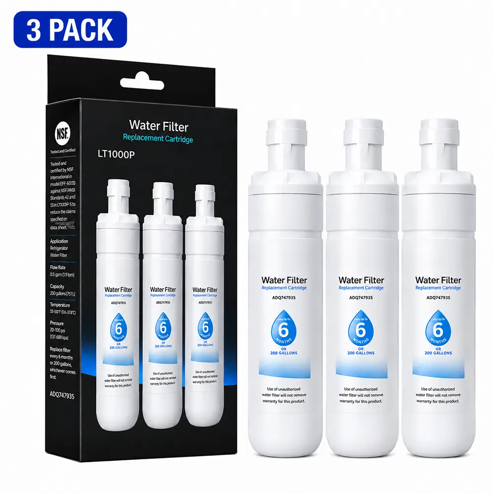 LT1000P Refrigerator Water Filter Replacement (3-Pack) - Compatible with LG LT1000PC, LT1000PCS, ADQ74793501, ADQ74793502, MDJ64844601 & Kenmore 46-9980, 9980, Tool-Free Install, 200 Gal Capacity, Reduces Chlorine, Premium Activated Carbon Filtration, Wat