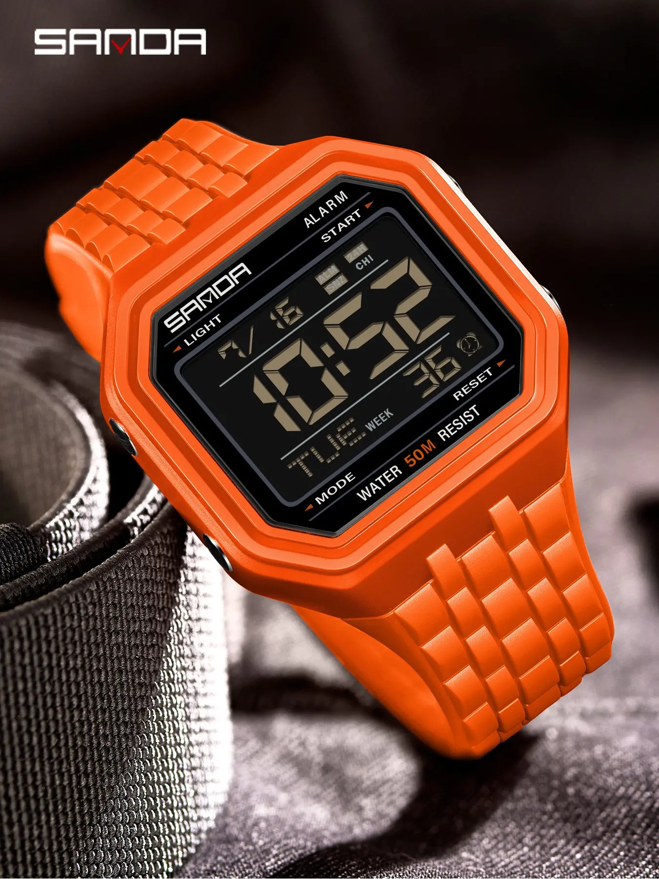 SANDA 2026 new 6366 retro block sports electronic watch men's 50m waterproof night light multifunctional watch with Box and Handline, Waterproof digital watch
