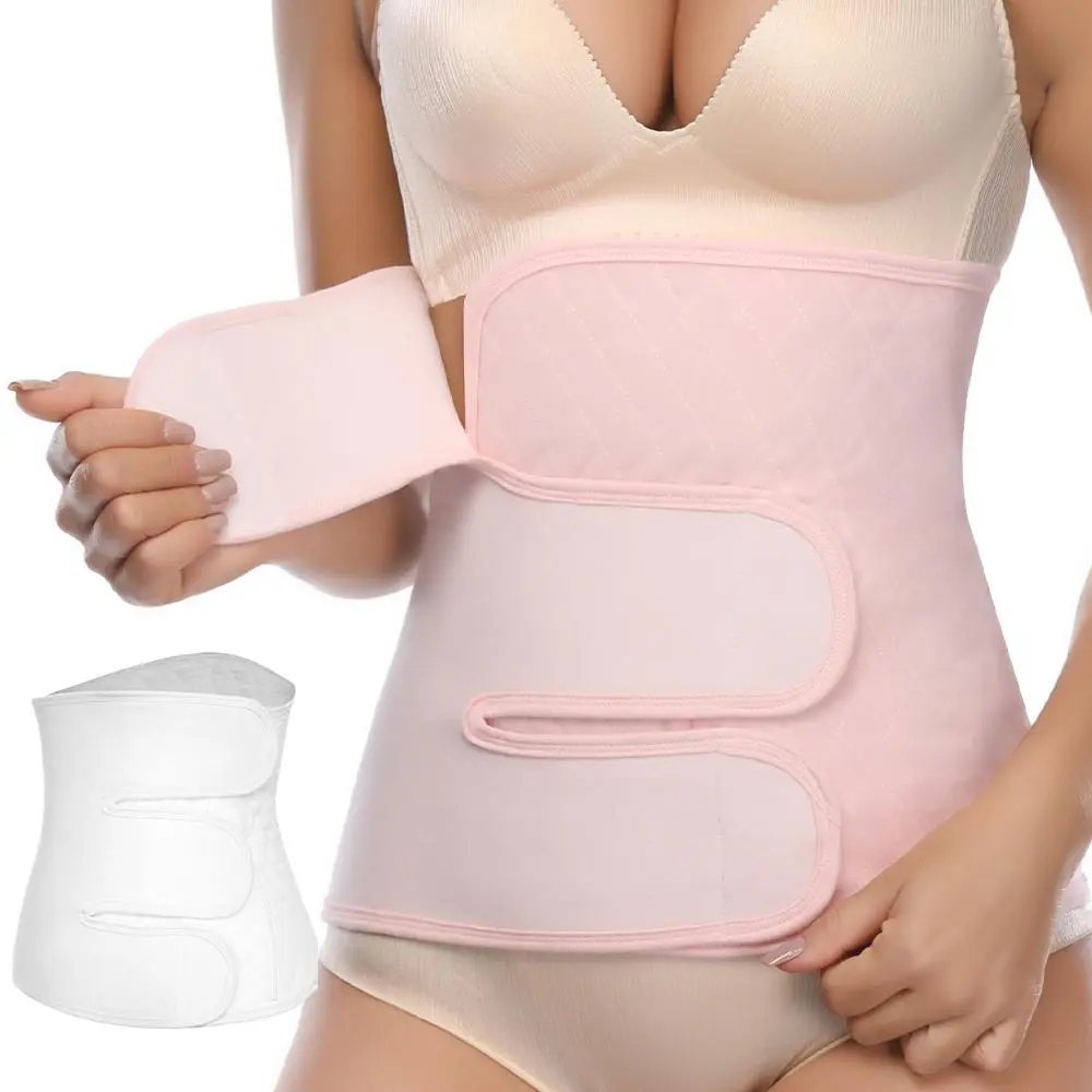 Women's Cotton Postpartum Belly Binder - Multi-Size Recovery Aid, Lightweight Adjustable Polyester Fiber Abdomen Girdle with 3 Closures, Waist Cincher Shapewear, Built-In Boning, Elastic Straps, Medical Grade Compression, Core/Back Support