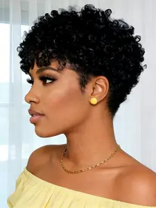 pixie cut wig human hair wig short curly pixie cut wig black color wig for women daily party cosplay use human hair wig pixie wig