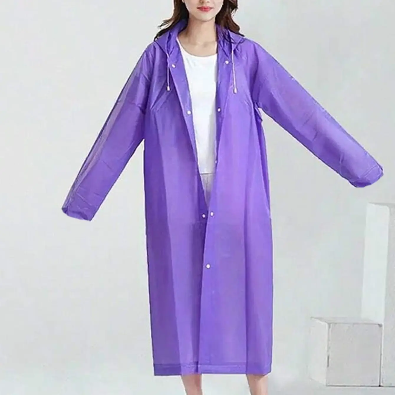 1pc White Thickened Transparent EVA Hooded Full-Body Raincoat, Portable Outdoor Rain Jacket Long Sleeve Jumpsuit Raincoat Adult Outdoor Riding Fashion Jumpsuit Raincoat Raincoat Adult Fashion Trench Coat Style Raincoat EVA