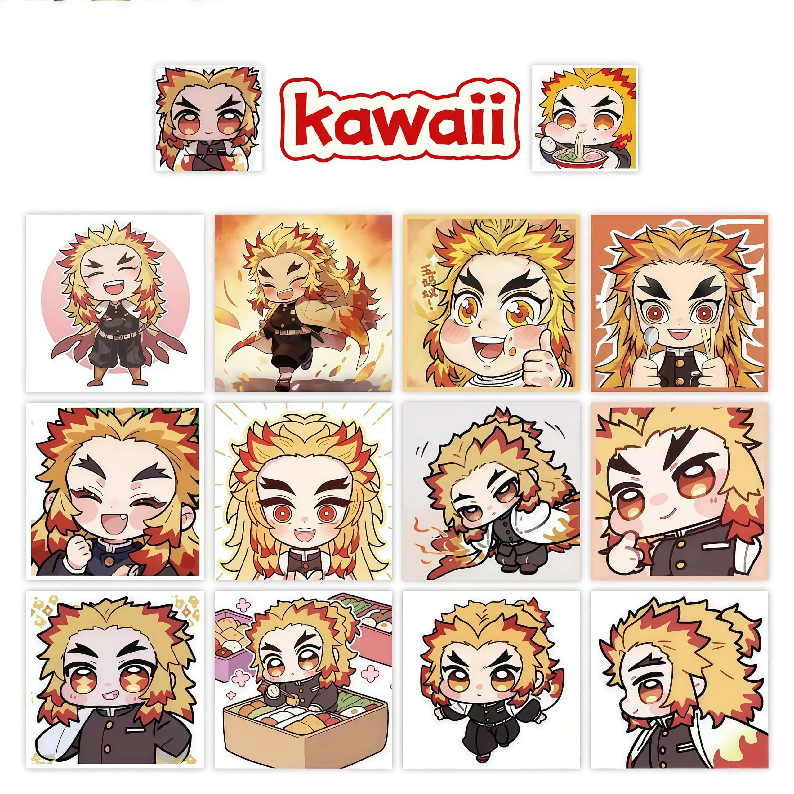 500Pcs Demon Slayer Rengoku Kyoujurou Chibi Sticker Roll, Cute Multi-Expression Anime Decals for DIY, Planner & Gift Decor
