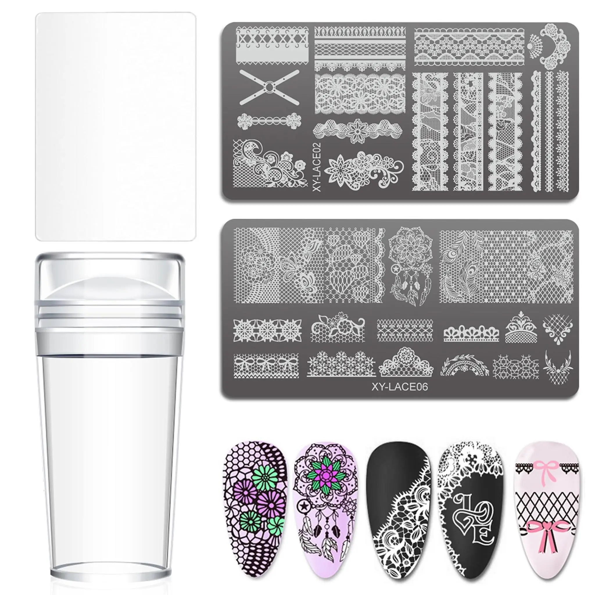 4pcs Nail Stamper Kit, Silicone French Tip Stamp Tool, Stamper,  Scraper, Stamping Plates, Replaceable Heads for DIY Home French Manicure & Salon Art, Transparent, Nail Kit Set