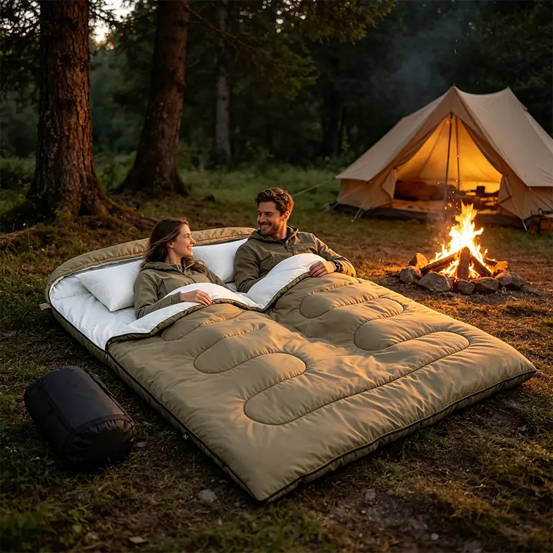 Double Sleeping Bag for Adults with Pillows – Lightweight, Portable, Cold-Resistant, Warm, and Compact – Ideal for Camping, Backpacking, Hiking, and Outdoor Activities