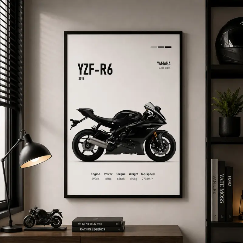 Yamaha YZF-R6 2018 Poster, Hyper Motorcycle Art Print, Super Bike Wall Decor, Perfect Gift for Enthusiasts, Home Decor, Motorcycle Wall Art, Garage Decor, Biker Gift
